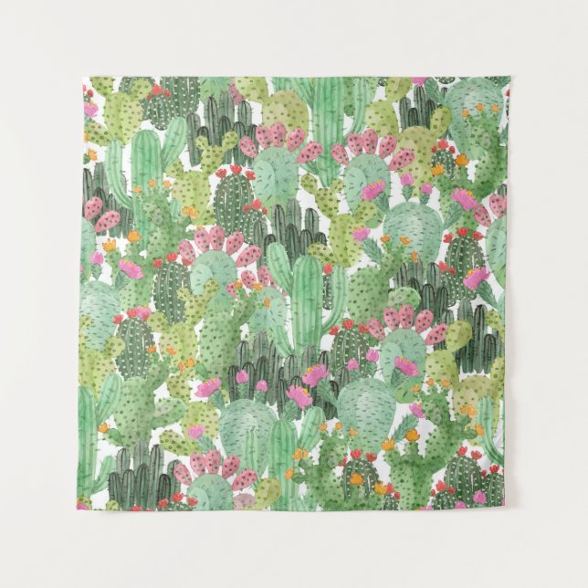 Hand Painted Cactus: Desert Green Tapestry (Front)