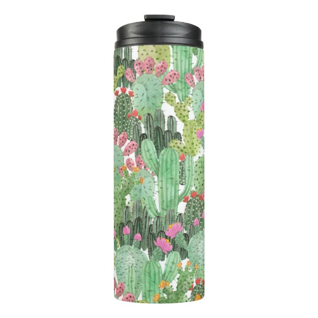 Hand Painted Cactus: Desert Green Thermal Tumbler (Front)