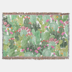 Hand Painted Cactus: Desert Green Throw Blanket