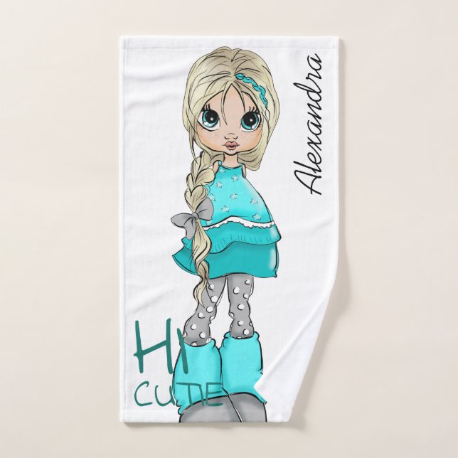 Hand Painted Cartoon style Girl Hand Towel (Hand Towel)