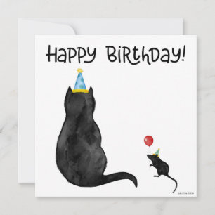 Hand-painted Cat & Mouse Birthday Card