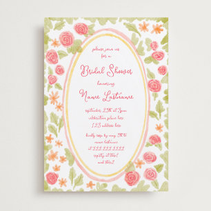 Hand Painted Charm Orange Red Floral Bridal Shower Invitation