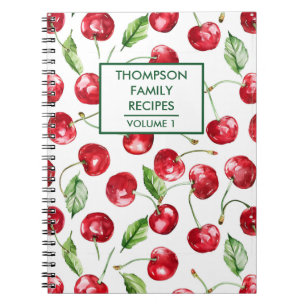 Hand painted cherries Personalised Recipe Notebook