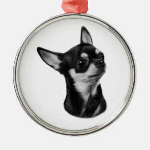 Hand painted chihuahua portrait metal tree decoration