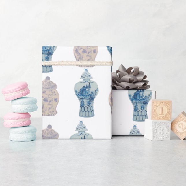 Hand Painted Chinoiserie Blue Ginger Jar Wrapping  Paper (Baby Shower)