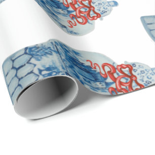 Hand Painted Christmas Blue and White Ginger Jar Wrapping Paper