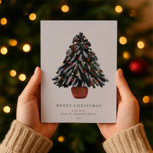 Hand-Painted Christmas Tree Family Greeting Holiday Card