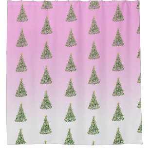 Hand Painted Christmas Trees Abstract Shower Curtain