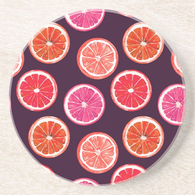 Hand Painted Citrus Dark Pattern Coaster (Front)