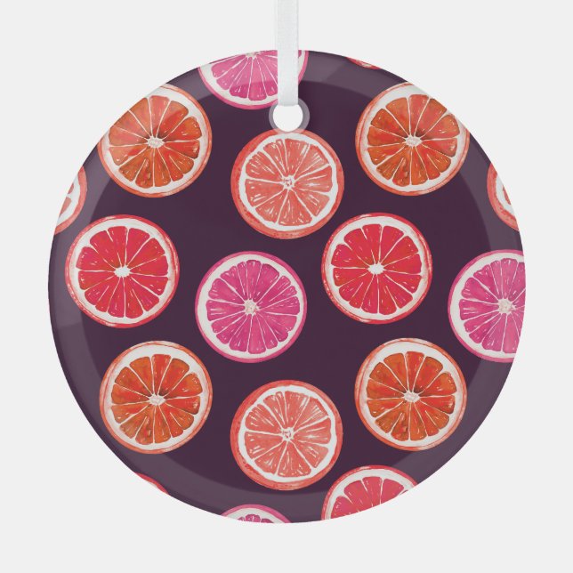 Hand Painted Citrus Dark Pattern Glass Tree Decoration (Front)