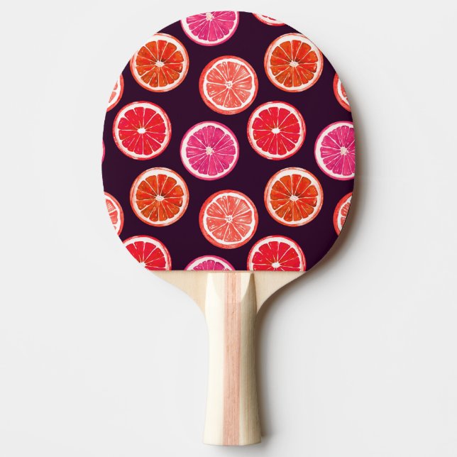 Hand Painted Citrus Dark Pattern Ping Pong Paddle (Front)