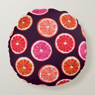 Hand Painted Citrus Dark Pattern Round Cushion