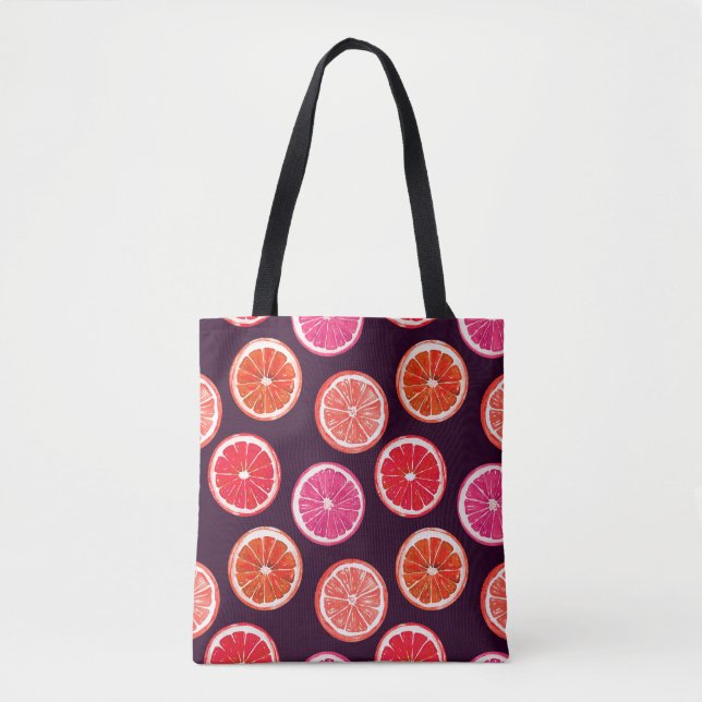 Hand Painted Citrus Dark Pattern Tote Bag (Front)
