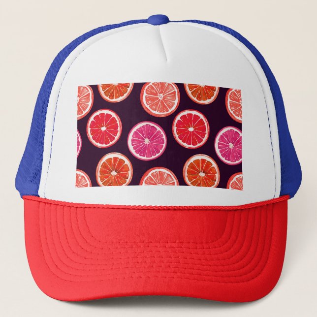 Hand Painted Citrus Dark Pattern Trucker Hat (Front)