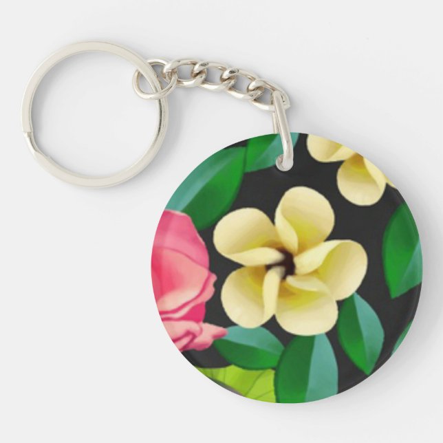 Hand Painted Colourful Flowers Design-67459 Key Ring (Front)