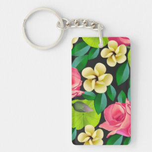 Hand Painted Colourful Flowers Design-67459 Key Ring