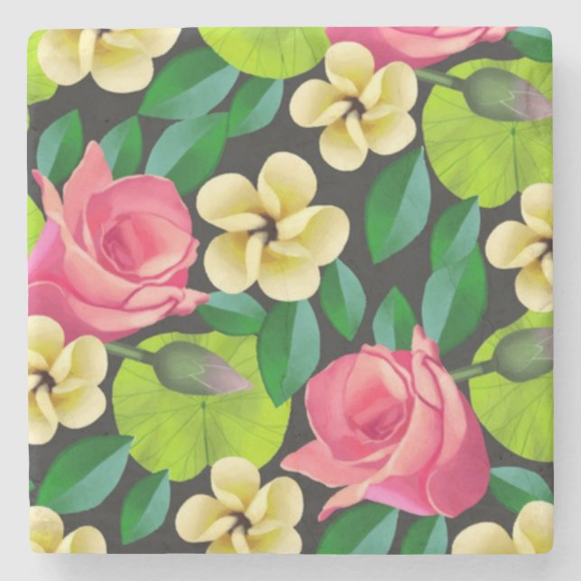 Hand Painted Colourful Flowers Design-67459 Stone Coaster (Front)