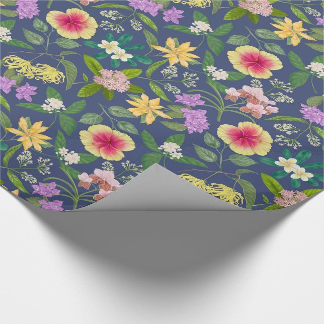 Hand-painted Colourful Tropical Flowers Pattern Wrapping Paper (Corner)