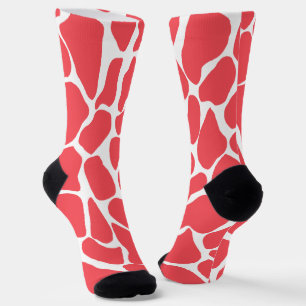 Hand-Painted Coral Red & White Giraffe Spots Socks