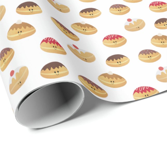 Hand painted, cute Hannukah doughnut patterned Wra Wrapping Paper (Roll Corner)