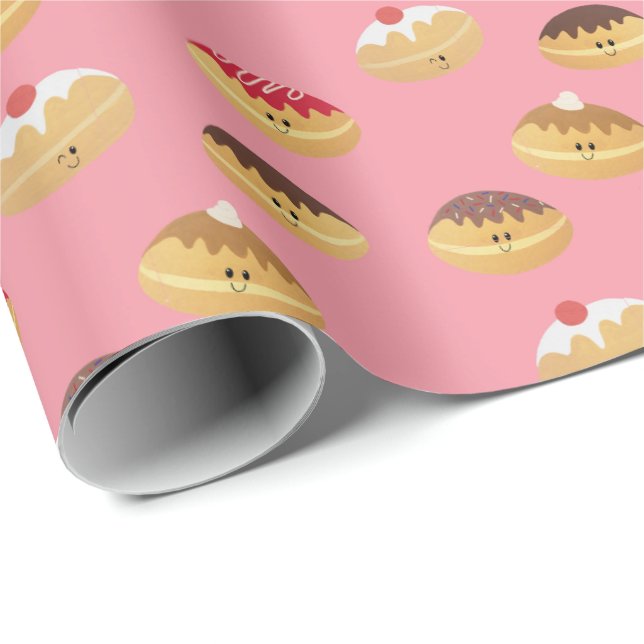 Hand painted, cute Hannukah doughnut patterned Wrapping Paper (Roll Corner)