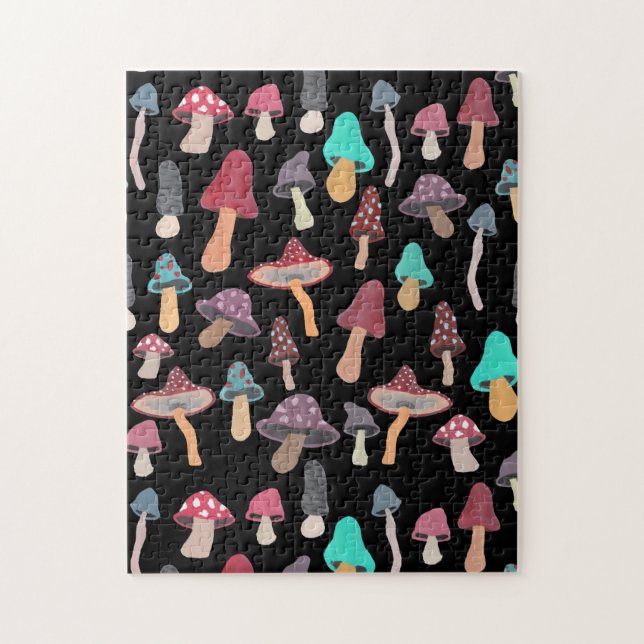 Hand Painted Cute Mushroom Fungi Pattern Jigsaw Puzzle (Vertical)