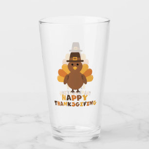 Hand-Painted Cute Thanksgiving Turkey Pilgrim Hat Glass