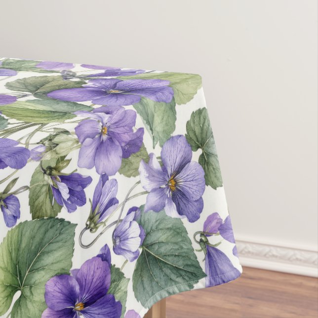 Hand-Painted Delicate Violet Botanicals Tablecloth (In Situ)
