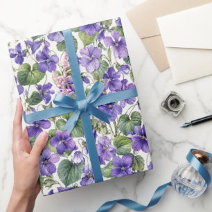 Hand-Painted Delicate Violet Botanicals Wrapping Paper