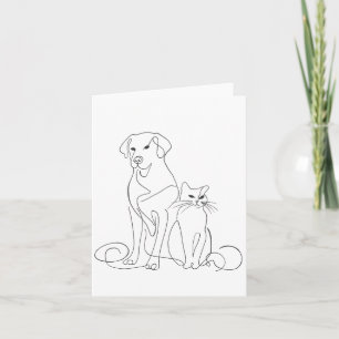 Hand Painted Dog and Cat Line Art Illustration Invitation
