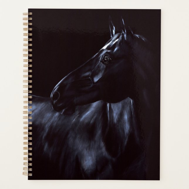 Hand-painted elegant black horse planner (Front)