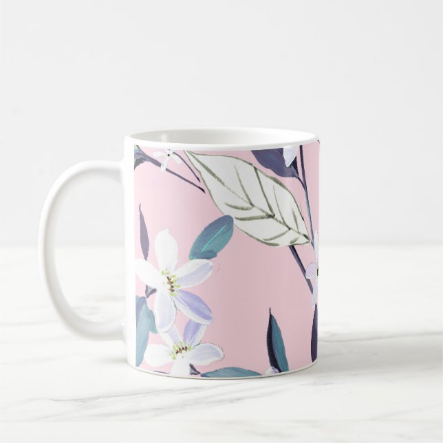 Hand painted elegant purple leavesart, flower, wat coffee mug (Left)