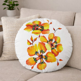 Hand-Painted Elegant Sparaxis with White Round Cushion