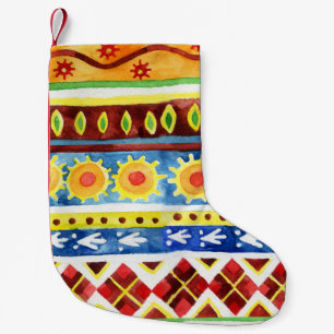 Hand Painted Ethnic Watercolor Pattern Small Christmas Stocking