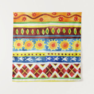 Hand Painted Ethnic Watercolor Pattern Tapestry
