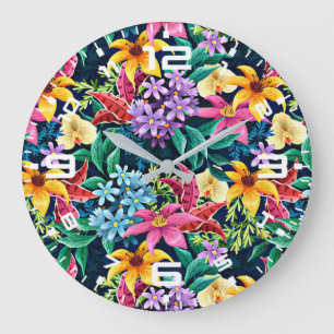 Hand Painted Exotic Floral Pattern-23001 Large Clock