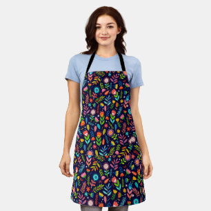 Hand Painted Exotic Flowers Leaves Pattern-23437 Apron