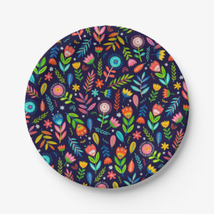 Hand Painted Exotic Flowers Leaves Pattern-23437 Paper Plate