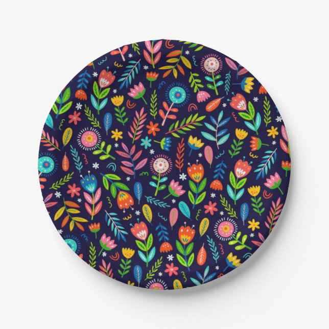 Hand Painted Exotic Flowers Leaves Pattern-23437 Paper Plate (Front)