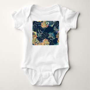 Hand-painted exotic leaves: seamless pattern. baby bodysuit