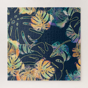 Hand-painted exotic leaves: seamless pattern. jigsaw puzzle