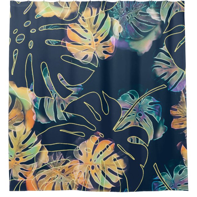 Hand-painted exotic leaves: seamless pattern. shower curtain (Front)