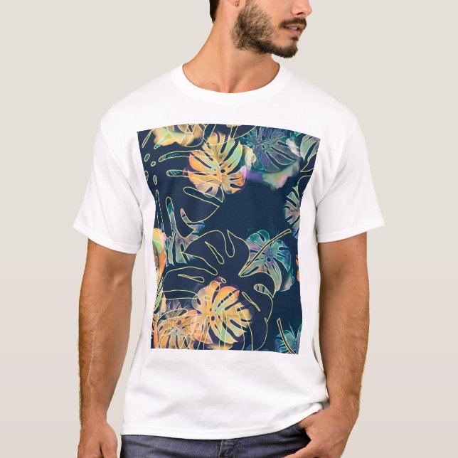 Hand-painted exotic leaves: seamless pattern. T-Shirt (Front)