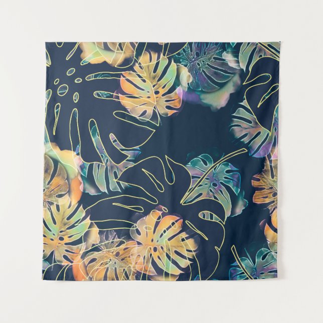 Hand-painted exotic leaves: seamless pattern. tapestry (Front)
