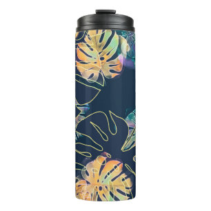 Hand-painted exotic leaves: seamless pattern. thermal tumbler