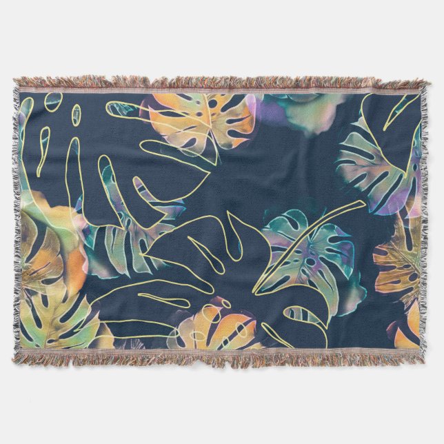 Hand-painted exotic leaves: seamless pattern. throw blanket (Front)