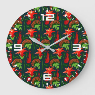 Hand Painted Exotic Red Flowers Pattern-15541 Large Clock
