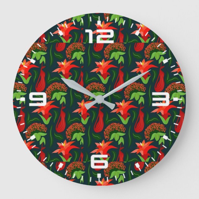 Hand Painted Exotic Red Flowers Pattern-15541 Large Clock (Front)