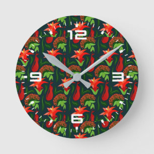 Hand Painted Exotic Red Flowers Pattern-15541 Round Clock