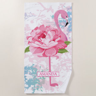 Hand painted flamingo Monogram Beach Towel